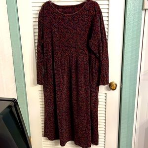 Capacity Woman 2XL Burgandy Paisley Velour Prairie Winter Dress with Pockets